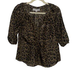 Loft Petite Leopard Print Sheer Blouse XSP Brown & Black Lightweight